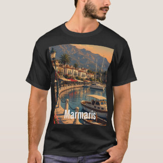 Marmaris Coastal Harbour Retro Art Men's Tee