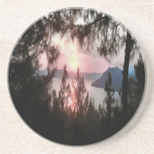 Marmaris Sunset Framed By Palm Trees Landscape Art Coaster