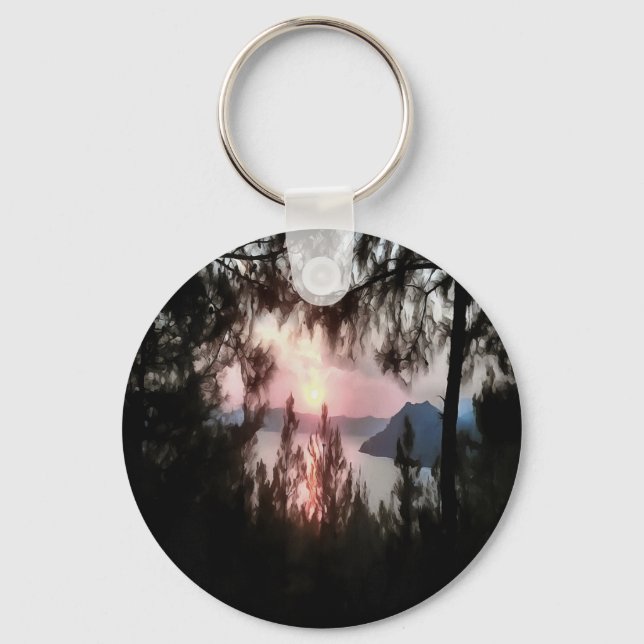 Marmaris Sunset Framed By Palm Trees Landscape Art Key Ring (Front)