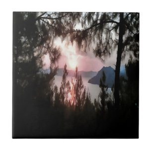 Marmaris Sunset Framed By Palm Trees Landscape Art Tile