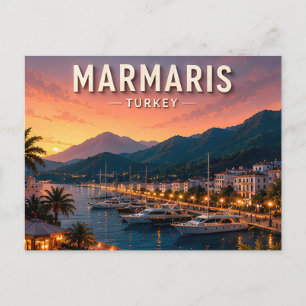 🌙 Marmaris Turkey Marina And Night Harbour Views Postcard