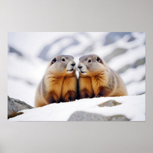 Marmot Animal Nature Wildlife Affection Caring Poster
