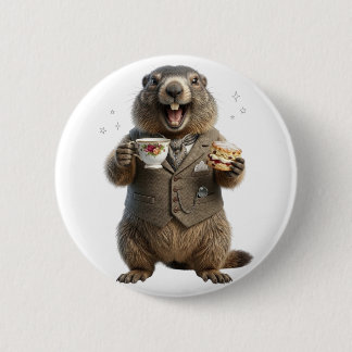 Marmot Drinking Tea 6 Cm Round Badge