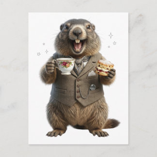 Marmot Drinking Tea Announcement Postcard