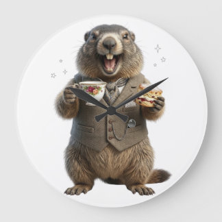 Marmot Drinking Tea Large Clock