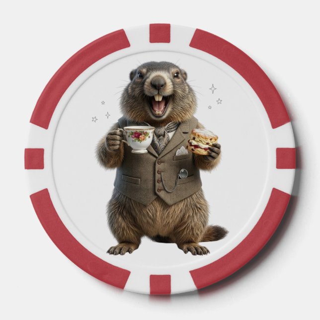 Marmot Drinking Tea Poker Chips (Front)