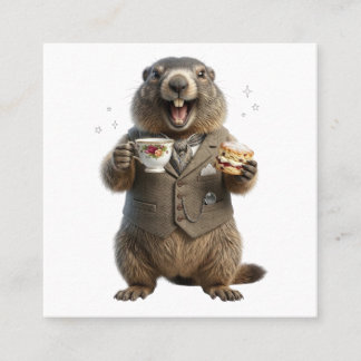 Marmot Drinking Tea Square Business Card