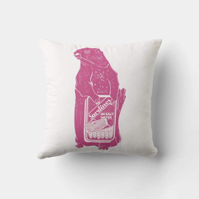 Marmot Groundhog eating sardines Cushion (Back)
