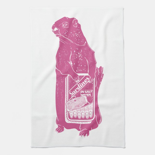 Marmot Groundhog eating sardines Tea Towel (Vertical)