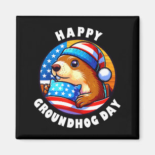 Marmot Happy Groundhog Day Stars And Stripes Sprin Magnet