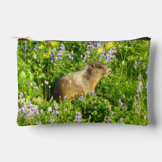 Marmot in Mount Rainier Wildflowers Accessory Pouch