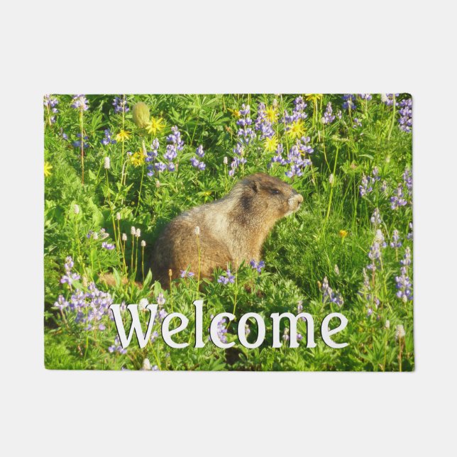 Marmot in Mount Rainier Wildflowers Doormat (Front)