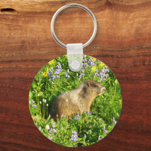 Marmot in Mount Rainier Wildflowers Key Ring