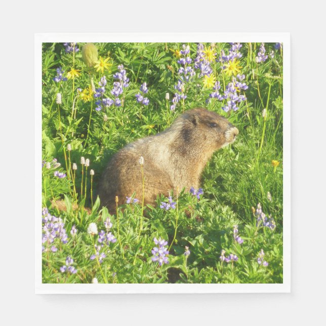 Marmot in Mount Rainier Wildflowers Napkin (Front)