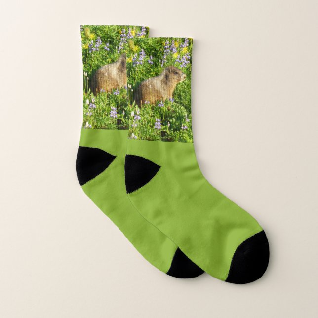 Marmot in Mount Rainier Wildflowers Socks (Pair)