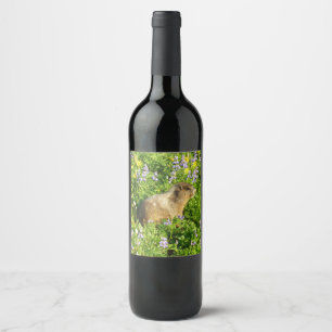 Marmot in Mount Rainier Wildflowers Wine Label