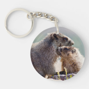 Marmot Mother with Baby Key Ring