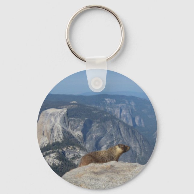 Marmot Overlooking Half Dome from Clouds Rest - Yo Key Ring (Front)