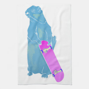 Marmot Woodchuck skateboarding Tea Towel