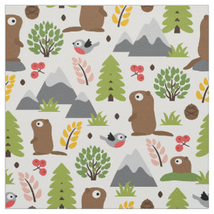 Marmots on a Mountain Glade Fabric