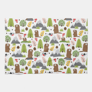 Marmots on a Mountain Glade Tea Towel
