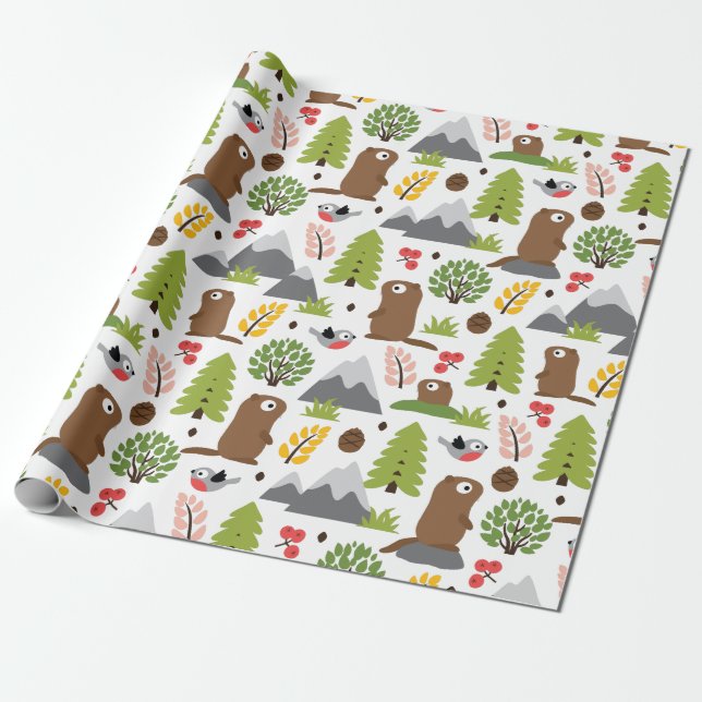 Marmots on a Mountain Glade Wrapping Paper (Unrolled)