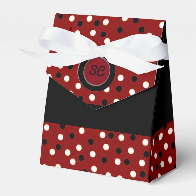 Maron Black & White Poka Dot Tent Favour Box (Front Side)