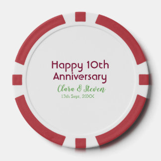 MARON GREEN PASTEL happy 10th anniversary wedding Poker Chips
