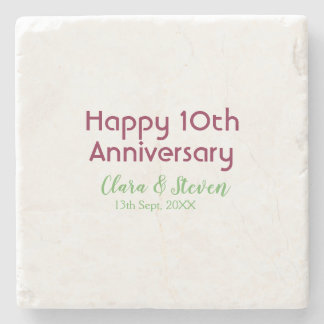 MARON GREEN PASTEL happy 10th anniversary wedding Stone Coaster