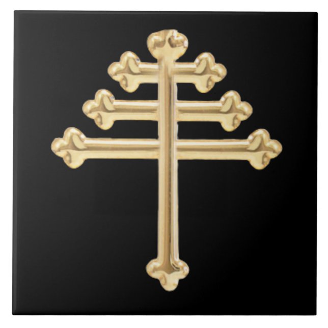 Maronite Church Golden Cross Wall Tile (Front)
