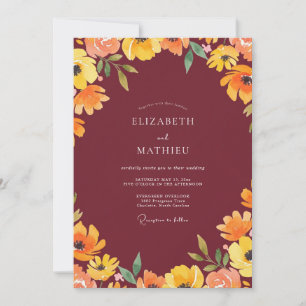Maroon Amber Wildflower Wedding Invitation