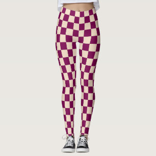Maroon and beige chequerboard pattern leggings