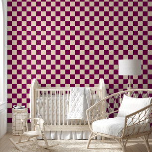 Maroon and beige chequerboard pattern wallpaper
