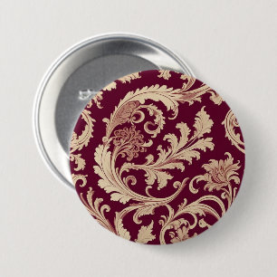 Maroon and Beige Vintage Pattern  7.5 Cm Round Badge