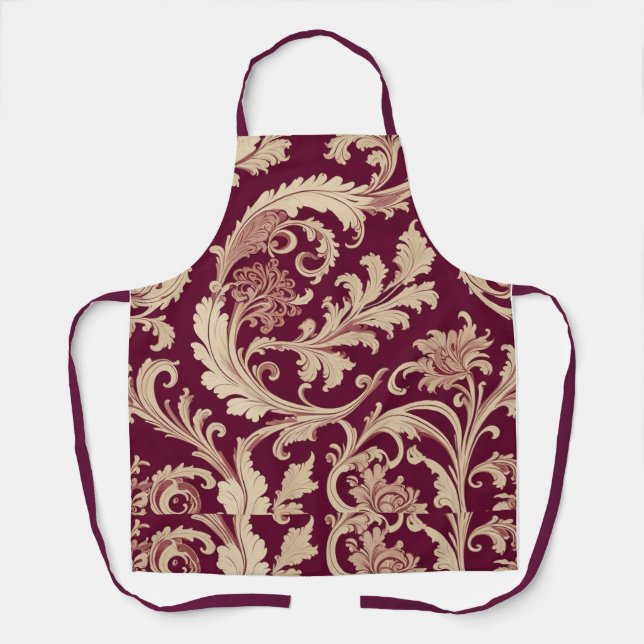 Maroon and Beige Vintage Pattern  Apron (Front)