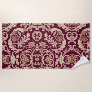 Maroon and Beige Vintage Pattern  Beach Towel