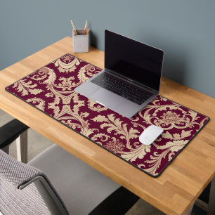 Maroon and Beige Vintage Pattern  Desk Mat