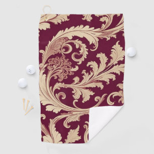 Maroon and Beige Vintage Pattern Golf Towel