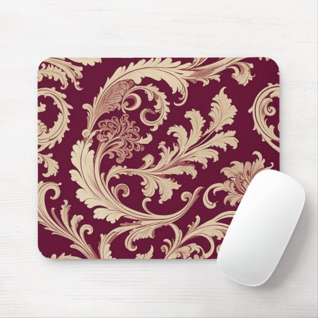 Maroon and Beige Vintage Pattern  Mouse Mat (With Mouse)