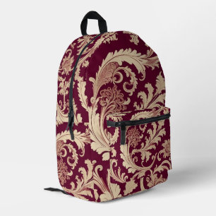 Maroon and Beige Vintage Pattern Printed Backpack