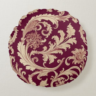 Maroon and Beige Vintage Pattern Round Cushion