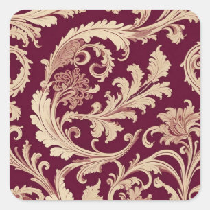 Maroon and Beige Vintage Pattern  Square Sticker