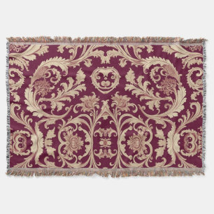 Maroon and Beige Vintage Pattern  Throw Blanket