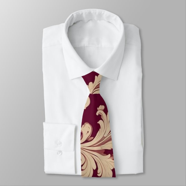 Maroon and Beige Vintage Pattern  Tie (Tied)
