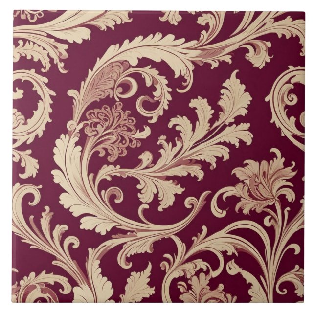 Maroon and Beige Vintage Pattern  Tile (Front)