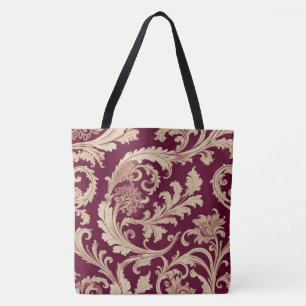 Maroon and Beige Vintage Pattern Tote Bag