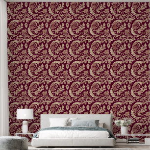 Maroon and Beige Vintage Pattern Wallpaper