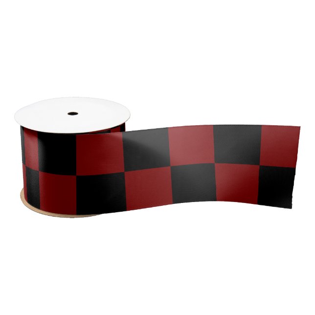 Maroon and Black Chequered Vintage Satin Ribbon (Spool)
