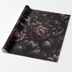 Maroon and Black Floral Gift Wrapping Paper 