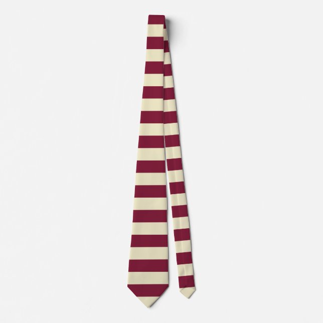 Maroon and Cream Horizontal Stripe Pattern Tie (Front)